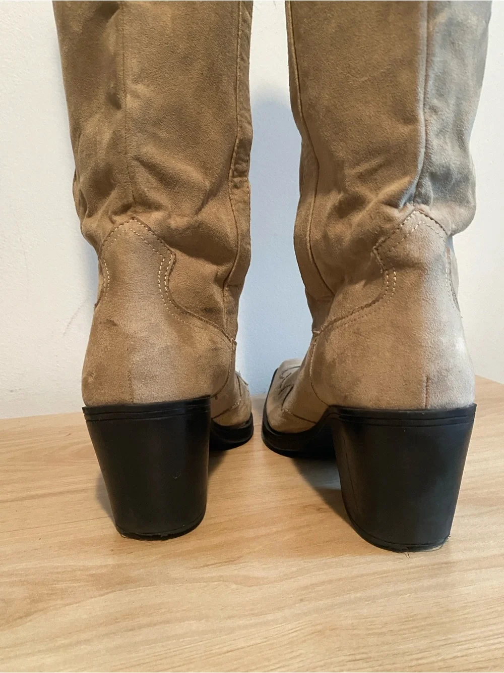 H&M Tall Western Cowboy Boots Taupe Faux Suede Women’s 9 EU 40